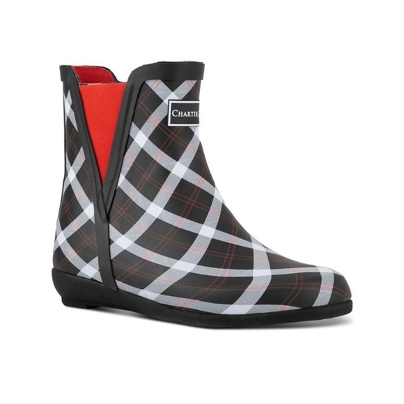 Charter Club Shoes - Rain Boots CHARTER CLUB Womens Black Plaid Goring
Cloudburst Round Toe 9M